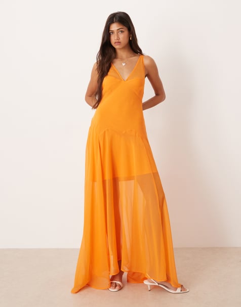 ASOS DESIGN – Orange maxiklänning i chiffong med axelband - view 1