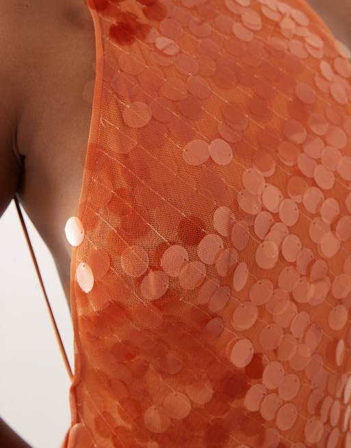 ASOS DESIGN – Orange maxiklänning med runda paljetter, smala axelband och bar rygg, 2 av 4