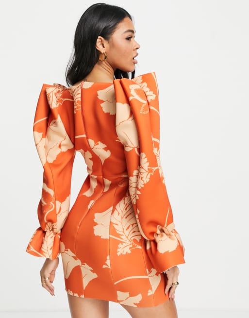 ASOS DESIGN - Orange minikjole skulderdetalje og blomstermønster, 2 af 4