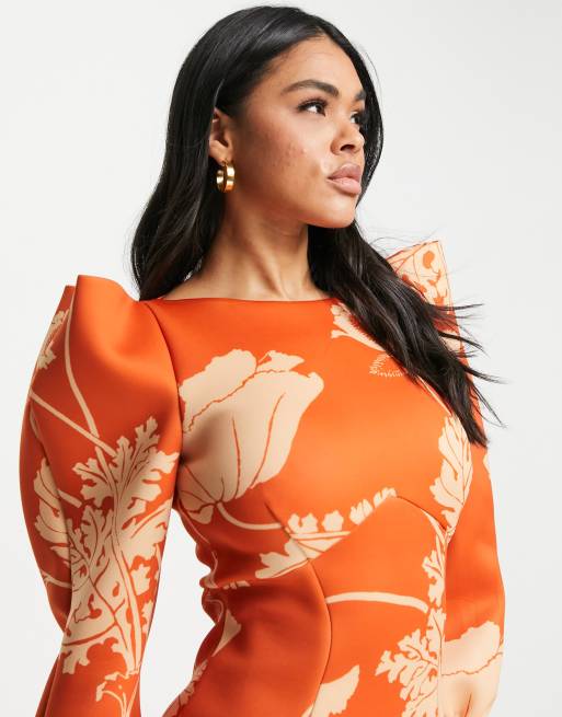 ASOS DESIGN - Orange minikjole skulderdetalje og blomstermønster, 4 af 4