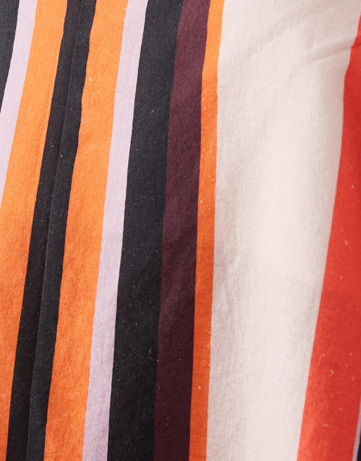 ASOS DESIGN – Orange- och rosarandig miniklänning i bomull och linne med bandeau-ringning, 3 av 4