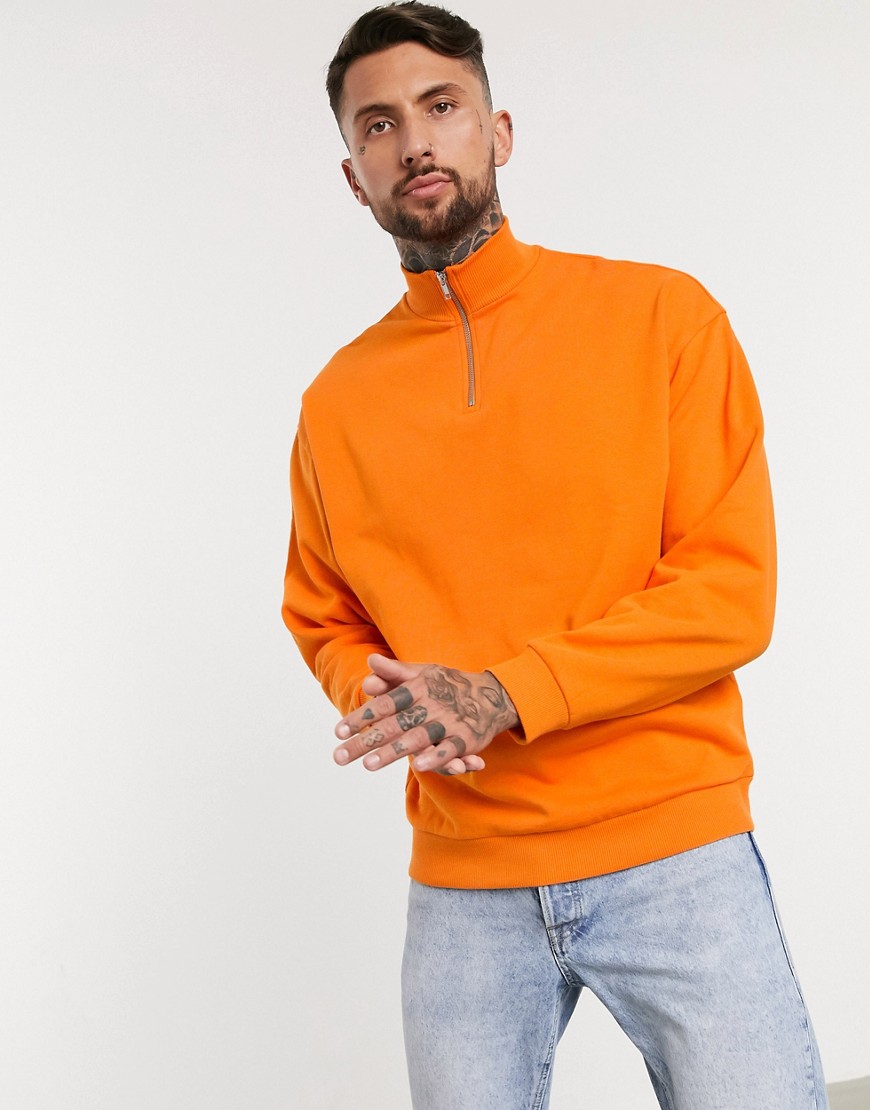 ASOS DESIGN – Orange oversize-sweatshirt med dragkedja i halsen