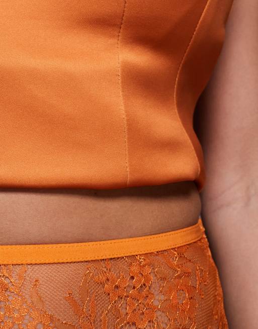 ASOS DESIGN – Orange, skir midaxikjol med dekorativt spetsmönster, 5 av 5