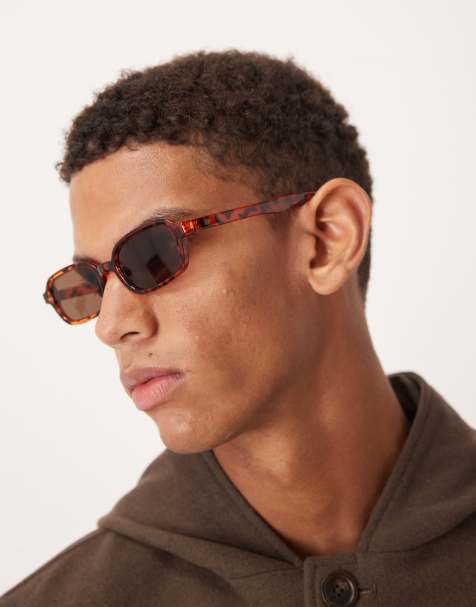 ASOS DESIGN – Orange, spräckliga, smala, rektangulära solglasögon med bruna glas - view 1