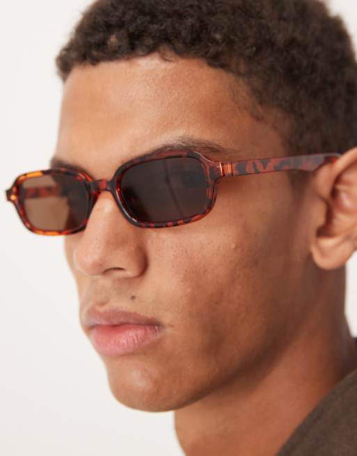 ASOS DESIGN – Orange, spräckliga, smala, rektangulära solglasögon med bruna glas, 3 av 3