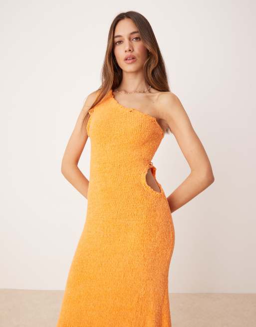 ASOS DESIGN – Orange, stickad midaxiklänning i slubvävt garn med råskurna kanter, 4 av 4
