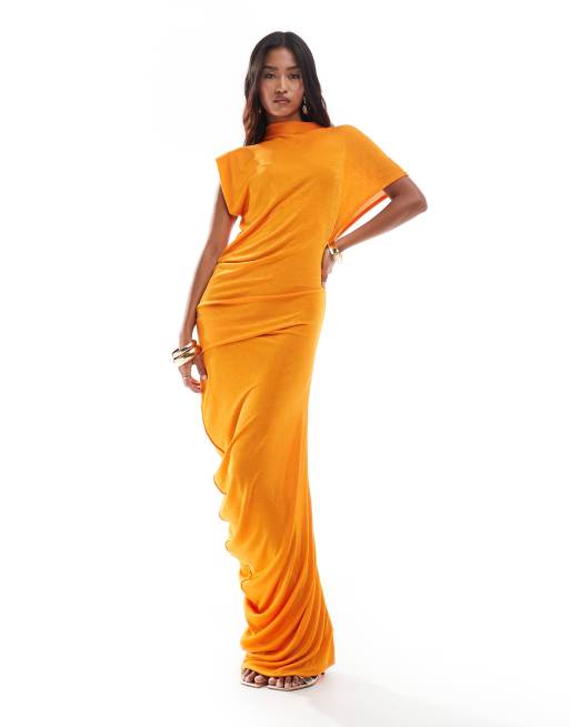 ASOS DESIGN - Orange, stram og draperet aftenkjole