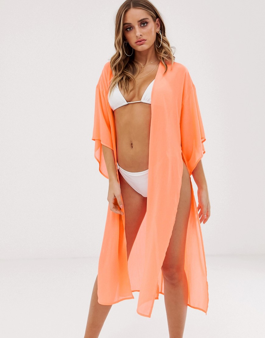 ASOS DESIGN – Orange strandkimono med knytning framtill
