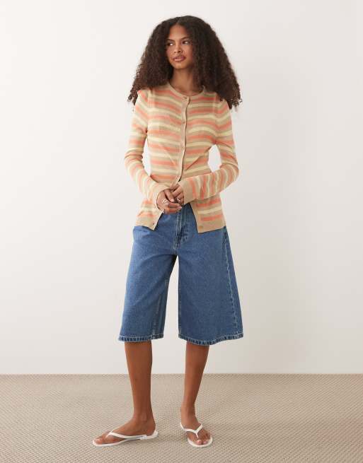 ASOS DESIGN - Orange stribet cardigan i fin gennemsigtig strik, 4 af 4
