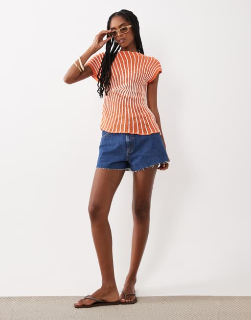ASOS DESIGN - Orange strikket top med plisseringer og indsyet talje, 2 af 4