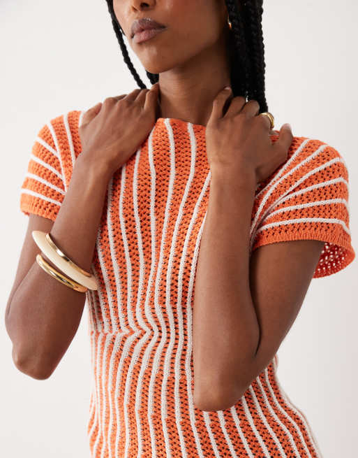 ASOS DESIGN - Orange strikket top med plisseringer og indsyet talje, 3 af 4