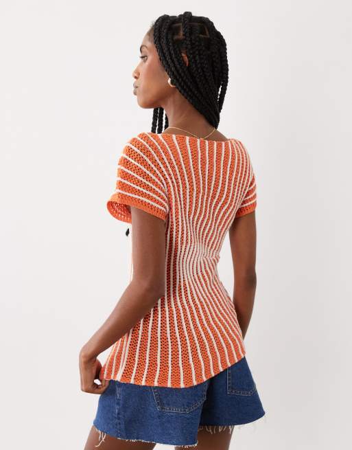 ASOS DESIGN - Orange strikket top med plisseringer og indsyet talje, 4 af 4
