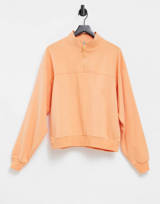 ASOS DESIGN – Orange sweatshirt med halvlång dragkedja