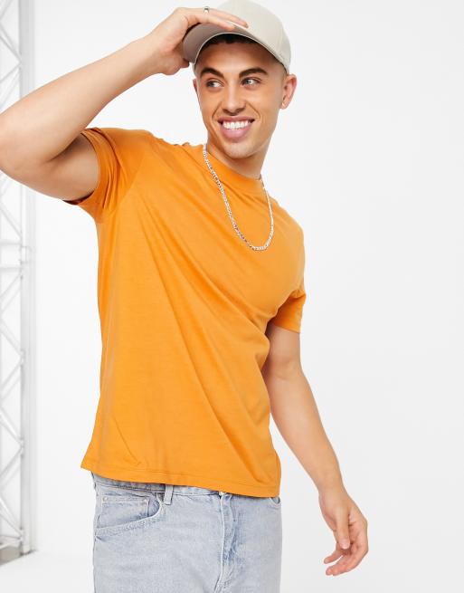 ASOS DESIGN - Orange T-shirt med rund hals i bomuldsblanding - ORANGE