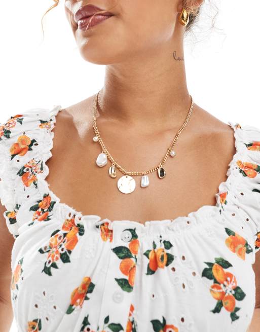 ASOS DESIGN – Orange topp i milkmaid-stil med broderi och knappar, 4 av 4