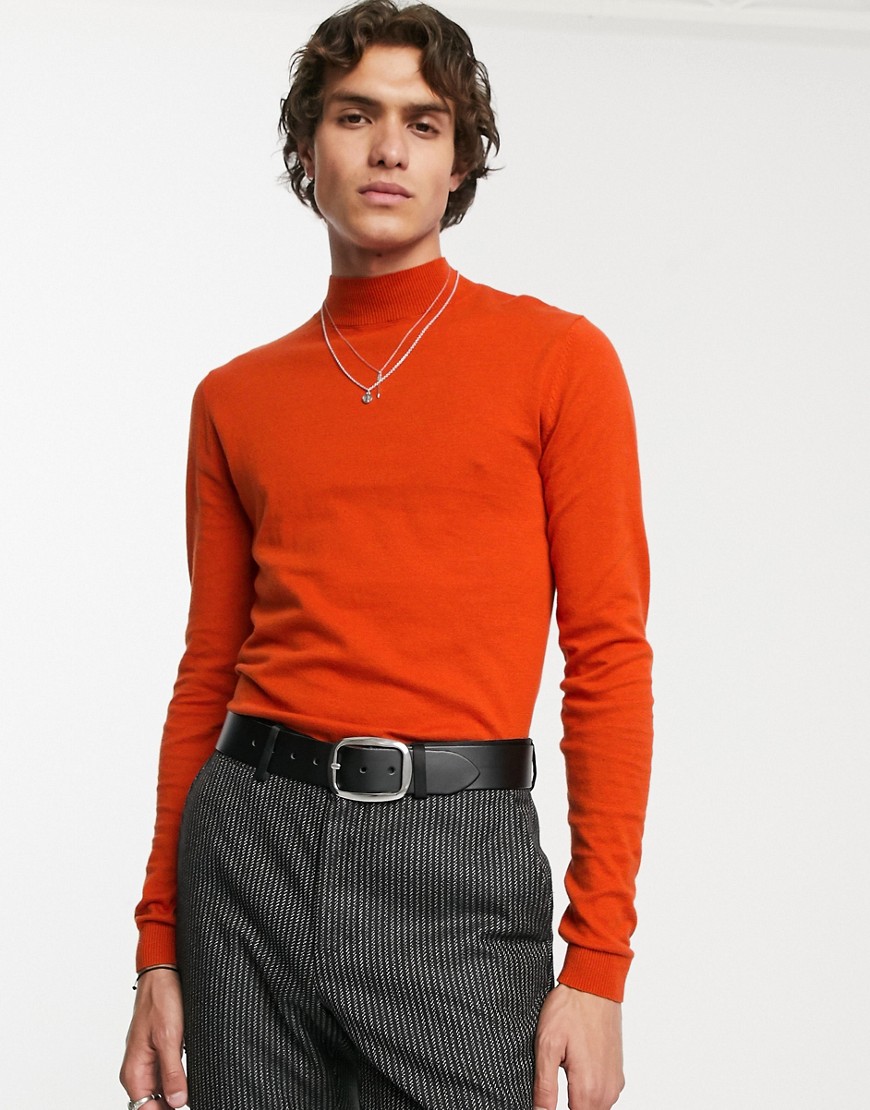 ASOS DESIGN – Orange tröja i bomull med halvpolokrage