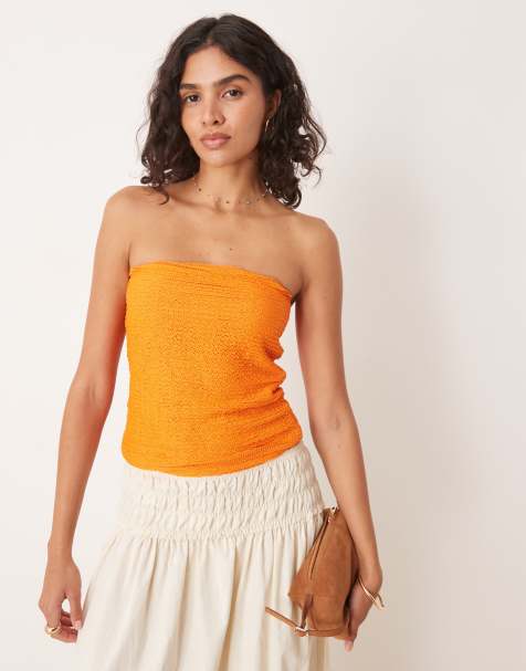 ASOS DESIGN – Orange, virkad, halvskir, lång bandeau-topp - view 1