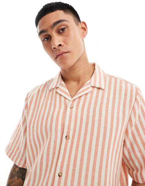 ASOS DESIGN – Orangerandig, vävd skjorta med platt krage och avslappnad passform - view 1