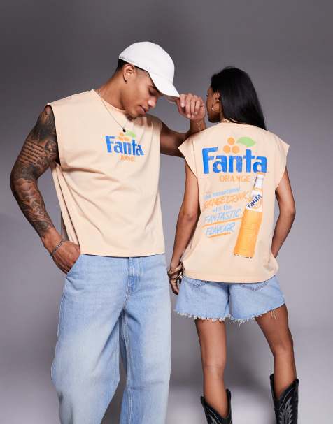 ASOS DESIGN – Orangetvättat linne i unisex-modell och oversize med boxig passform och Fanta Orange-tryck - view 1