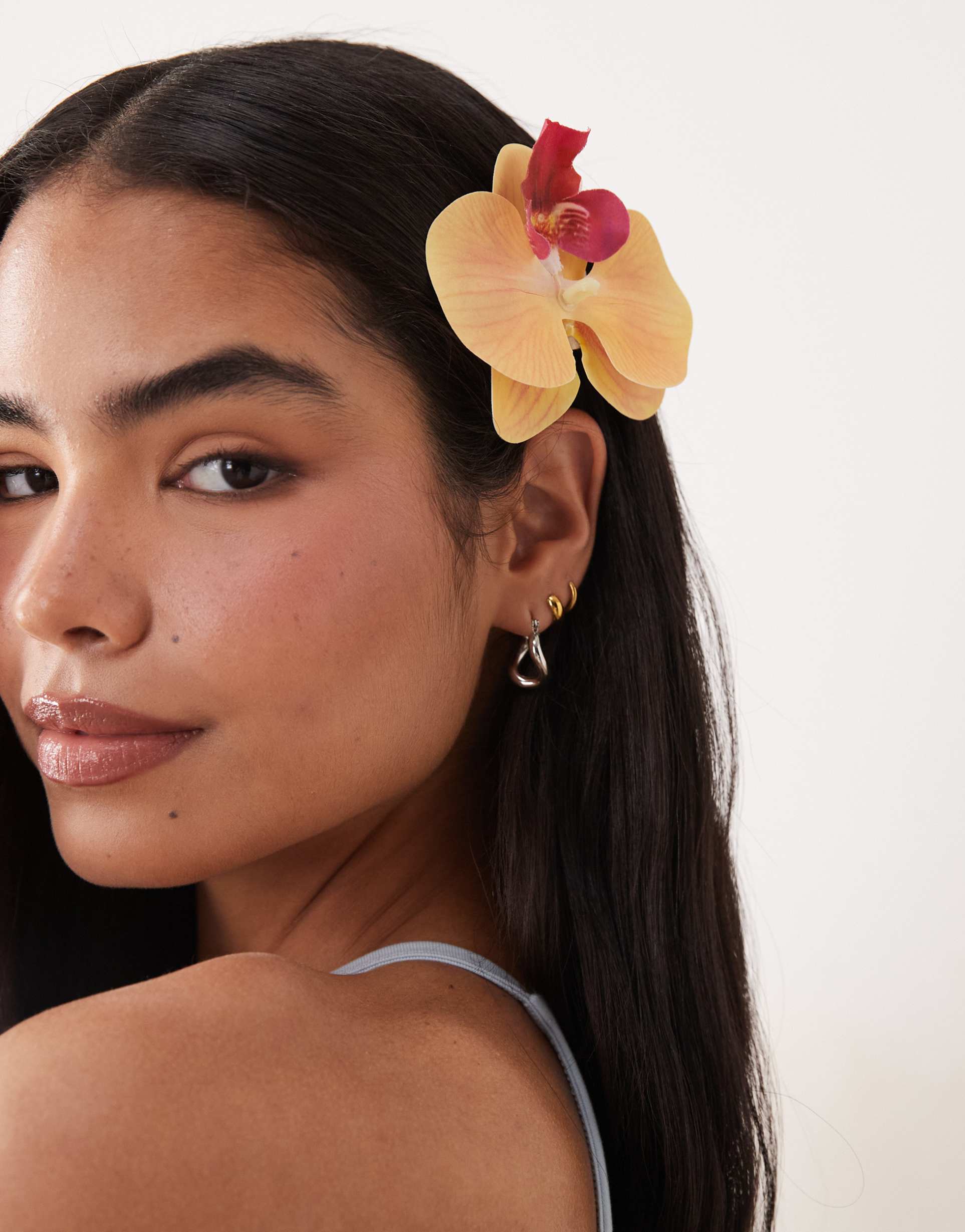 asos design orchid hair clip in orange