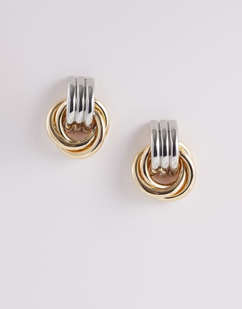 ASOS DESIGN - Orecchini a bottone a batacchio tonalità argento e oro - view 1