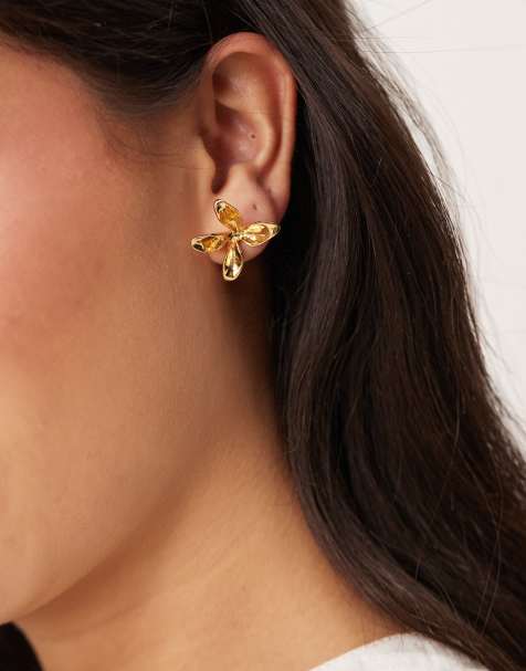 ASOS DESIGN - Orecchini a bottone a fiorellino placcati in oro 14 carati - view 1