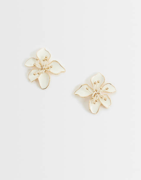 ASOS DESIGN - Orecchini a bottone a forma di fiore color bianco sporco e oro - view 1