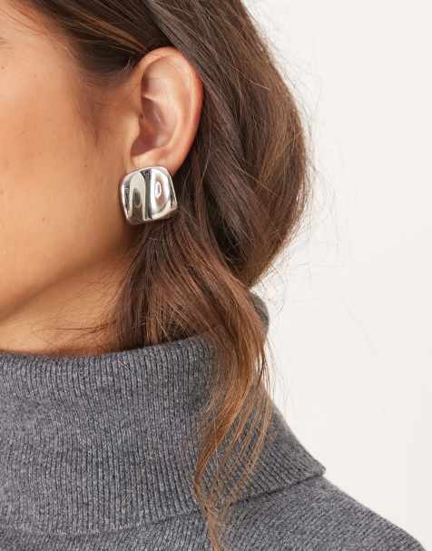 ASOS DESIGN - Orecchini a bottone argentati con design astratto - view 1