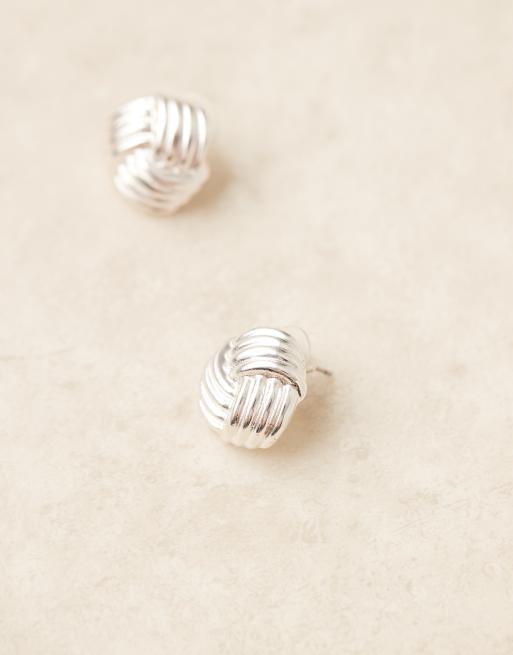 ASOS DESIGN - Orecchini a bottone argentati con design squadrato vintage, 3 di 3