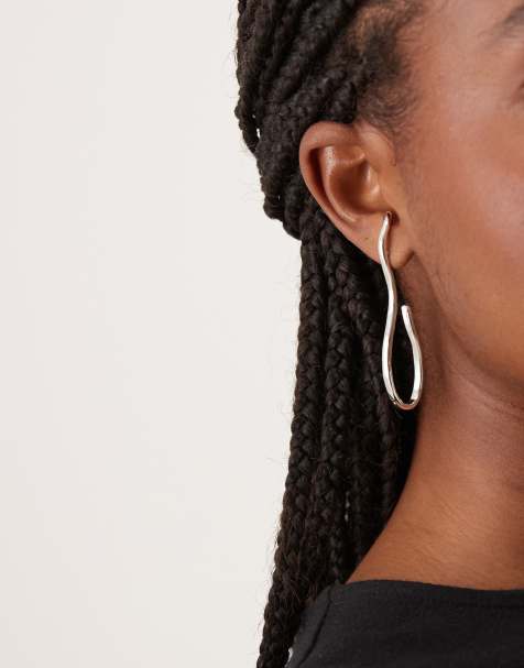 ASOS DESIGN - Orecchini a bottone argentati con pendenti astratti ondulati - view 1