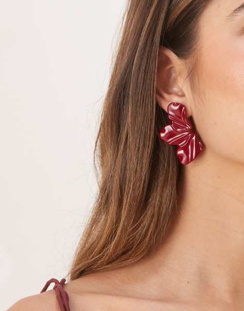ASOS DESIGN - Orecchini a bottone bordeaux con design a forma di fiore - view 1