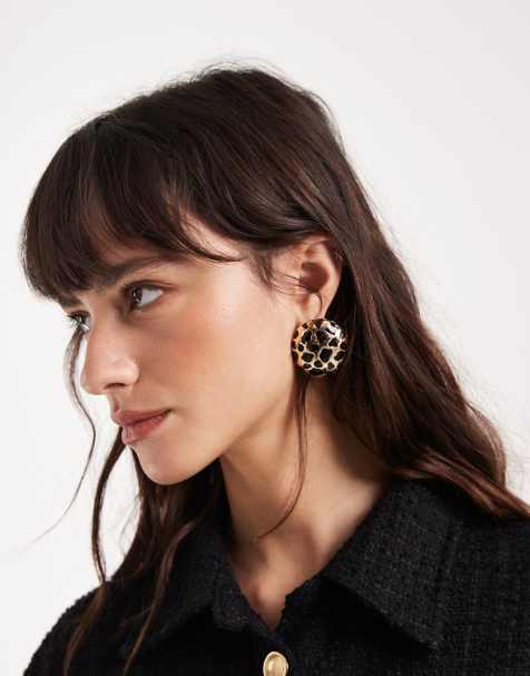 ASOS DESIGN - Orecchini a bottone circolari tonalità oro con stampa animalier - view 1