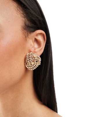 ASOS DESIGN - Orecchini a bottone con clip effetto vintage color oro con micro perle