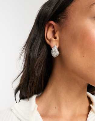 ASOS DESIGN - Orecchini a bottone con cristalli effetto fuso color argento