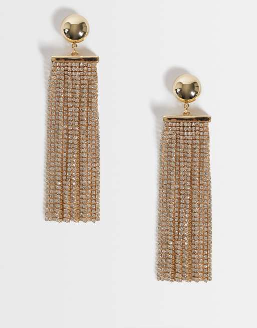 ASOS DESIGN orecchini a bottone con design a cascata in finto cristallo color oro, 1 di 4