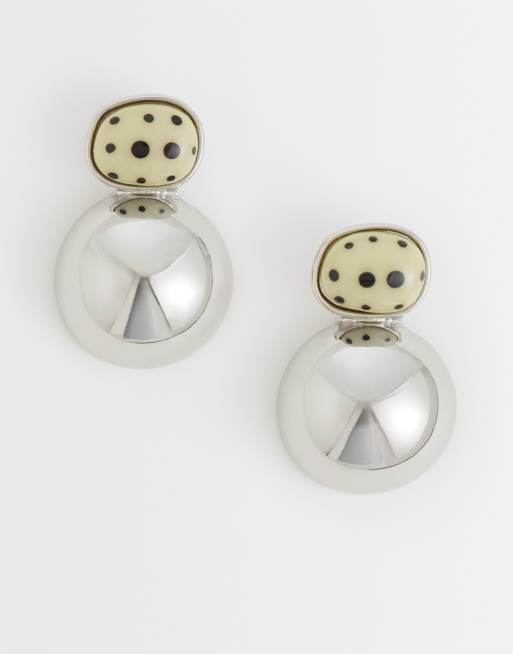 ASOS DESIGN orecchini a bottone con doppio pendente e pietra finta dalmata color argento