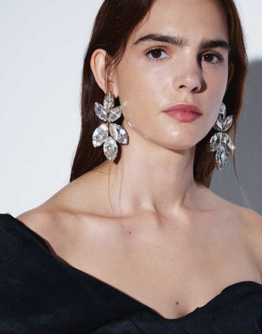 ASOS DESIGN orecchini a bottone con pendente d'effetto e strass, color argento, 1 di 4