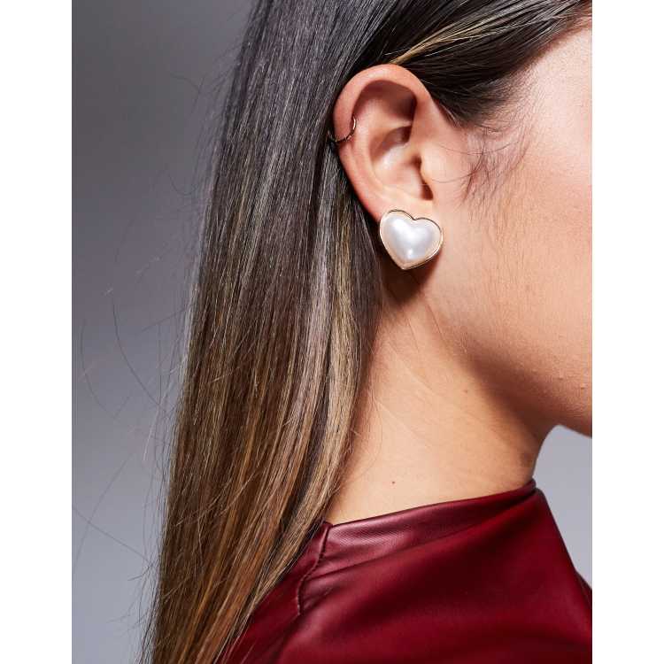 Kruckel Orecchini A Bottone Mano E Cuore - Design Minimal, Chiusura A Pressione, Colori Rosso E Oro, Senza Nichel