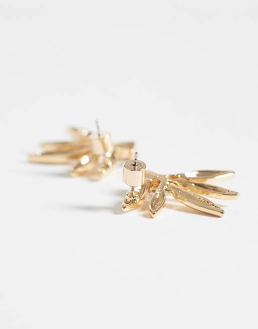 ASOS DESIGN - Orecchini a bottone dorati con mezzo fiore e strass, 3 di 4