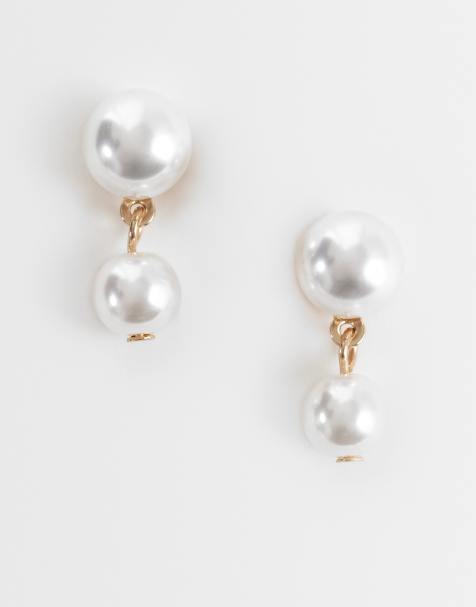 ASOS DESIGN - Orecchini a bottone dorati con pendente doppio con perle sintetiche - view 1