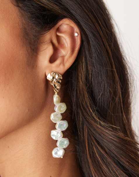 ASOS DESIGN - Orecchini a bottone effetto colato con perle sintetiche pendenti grandi - view 1
