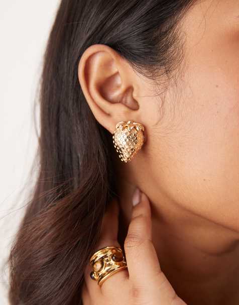 ASOS DESIGN - Orecchini a bottone grandi a forma di fragole tonalità oro - view 1