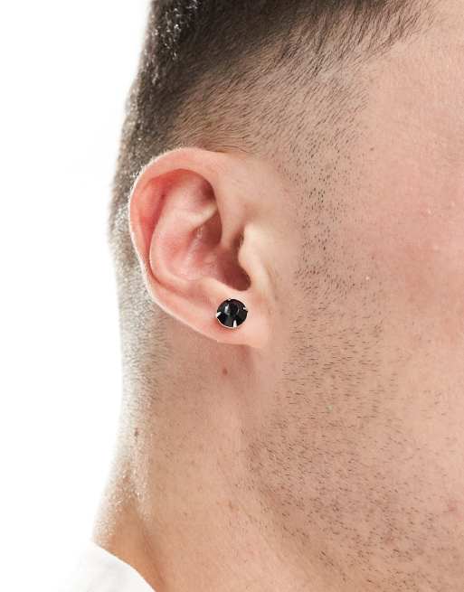 ASOS DESIGN - Orecchini a bottone grandi color argento con cristalli neri