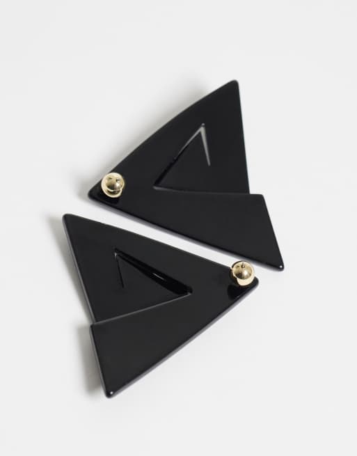 ASOS DESIGN - Orecchini a bottone grandi neri con design geometrico, 3 di 4