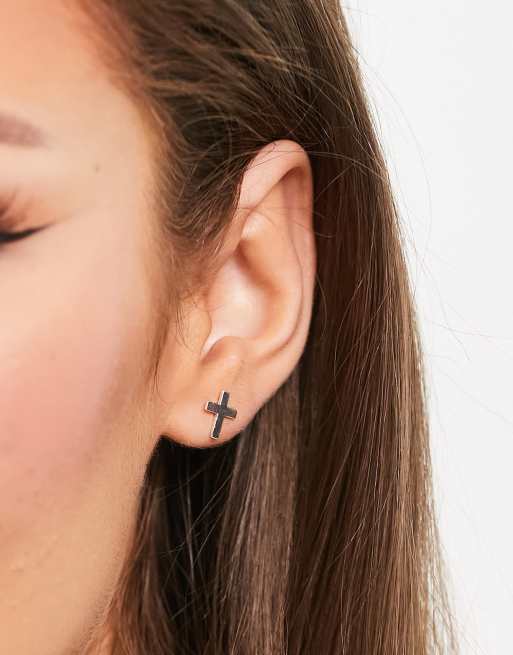 Orecchini a bottone con croce in argento sterling 925 per