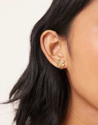 ASOS DESIGN - Orecchini a bottone placcati oro 14 k con design floreale - view 1