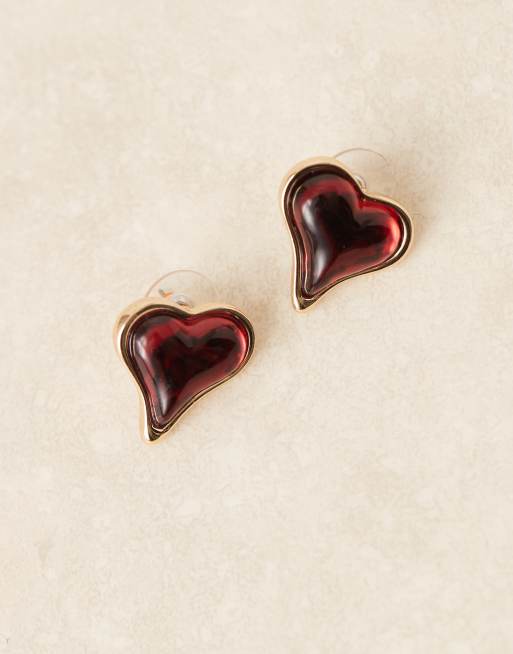 ASOS DESIGN - Orecchini a bottone rossi a forma di cuore, 2 di 3