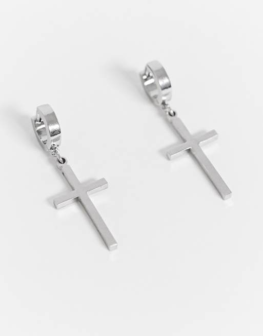 ASOS DESIGN - Orecchini a cerchio 7 mm con charms a croce color argento