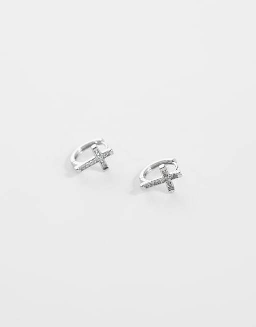 ASOS DESIGN - Orecchini a cerchio argentati con cristalli e zirconia cubica, 4 di 4
