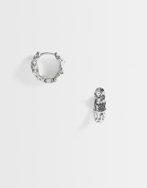 ASOS DESIGN - Orecchini a cerchio argentati martellati effetto metallo fuso - view 1